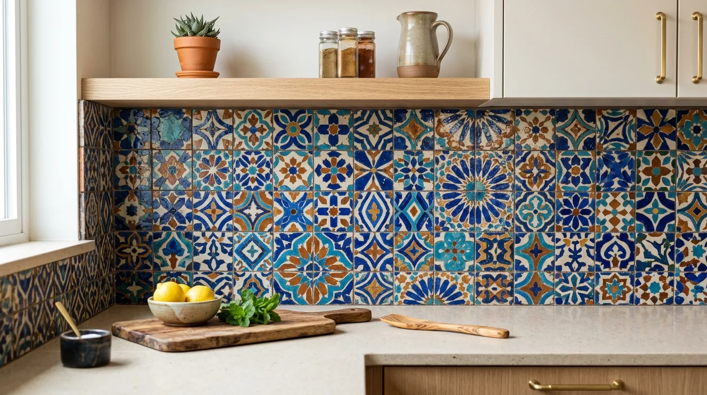 Use soft patterned tile for subtle personality inspiration for a kitchen backsplash zone.